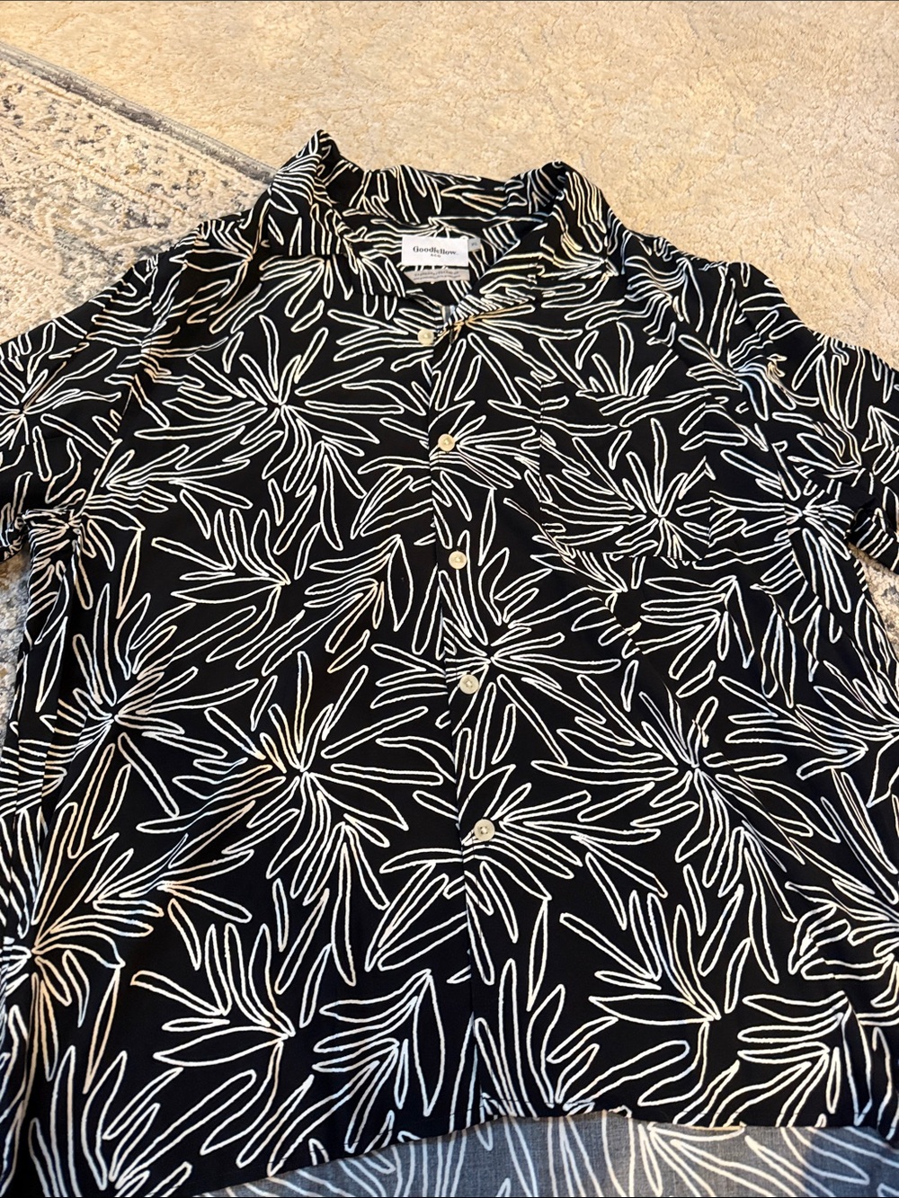 Goodfellow & Co Black Button-Up Shirt with White Floral Line Print